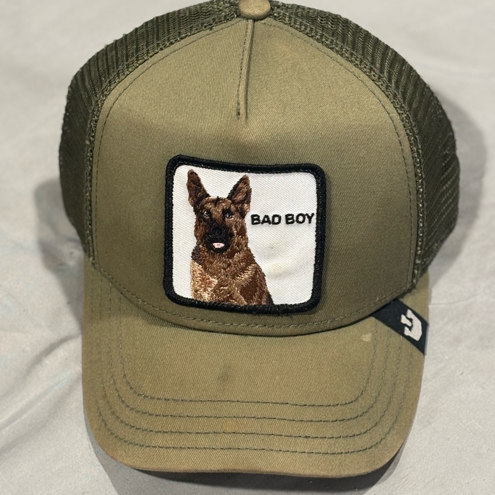 Olive Green Trucker Hat with Dog Patch
